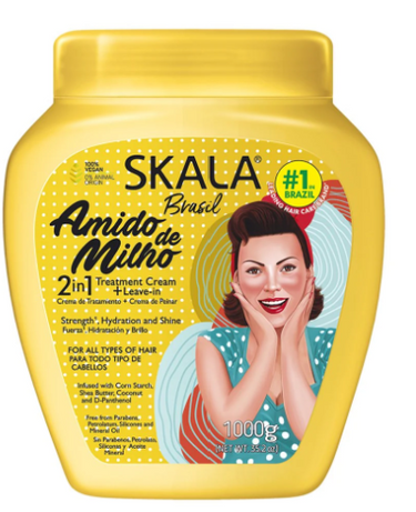 Skala Amido de Milho hair care product jar with a woman's face on the label